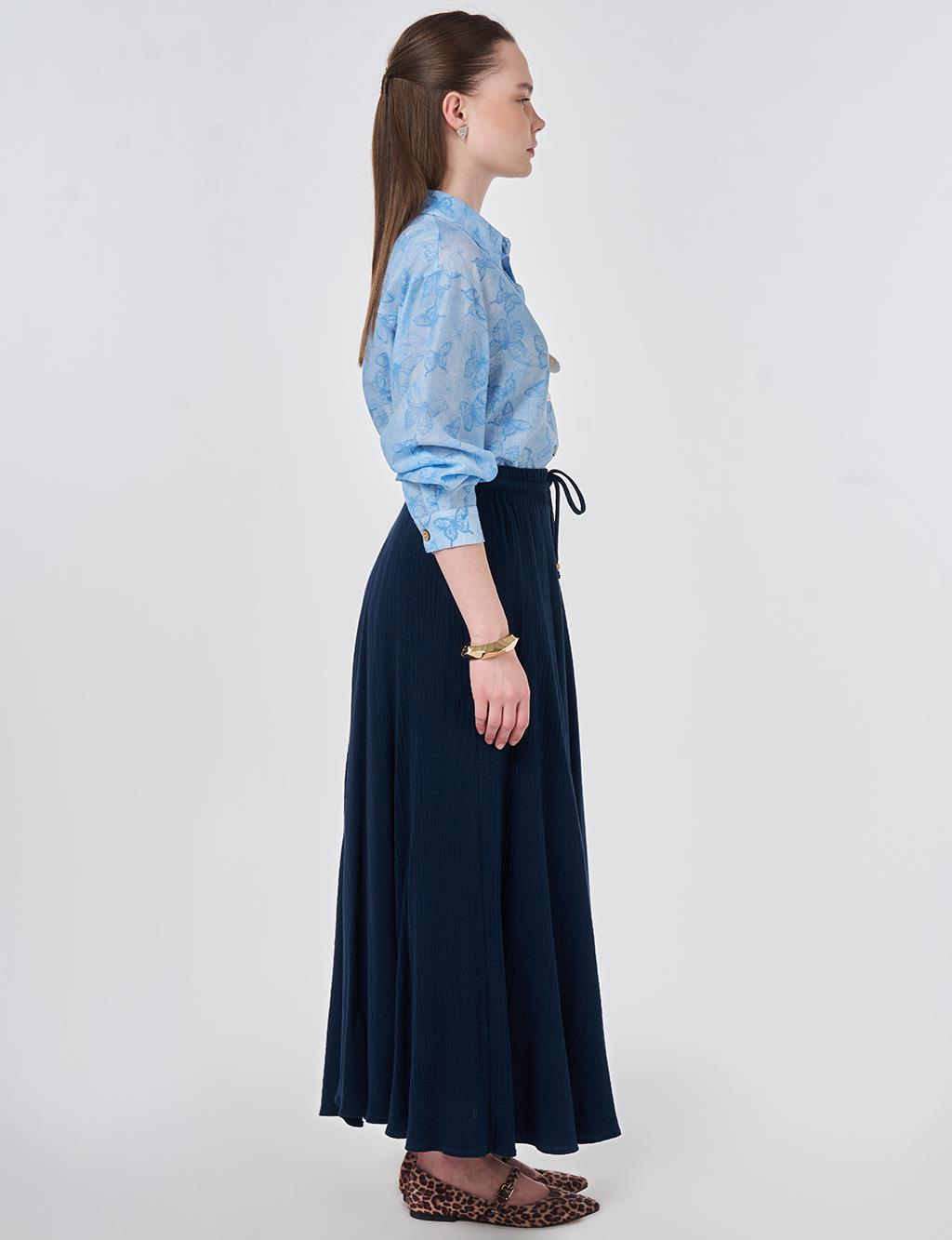 High Waist Gofre Skirt Dark Navy