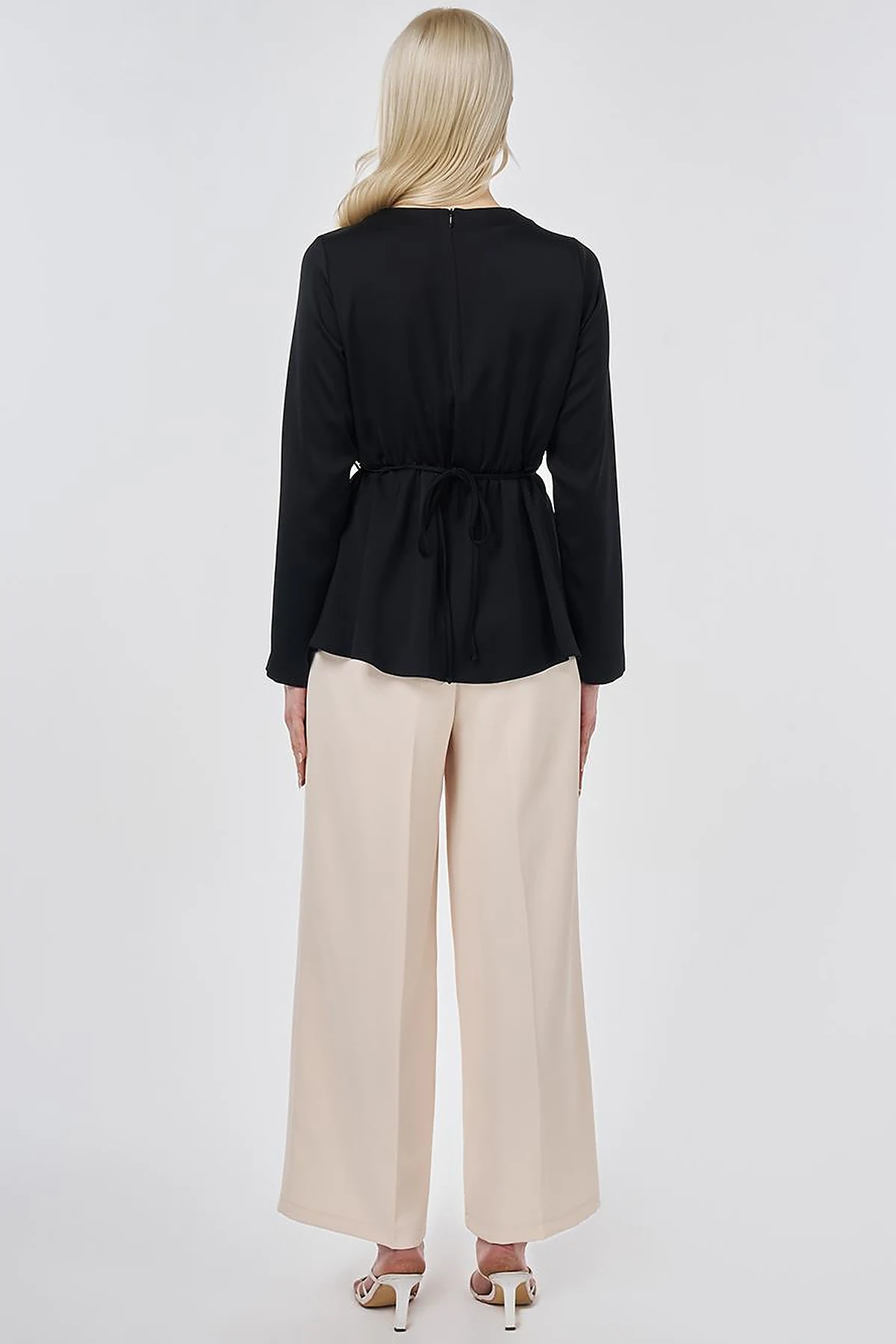 Rose Motif Satin Blouse Black