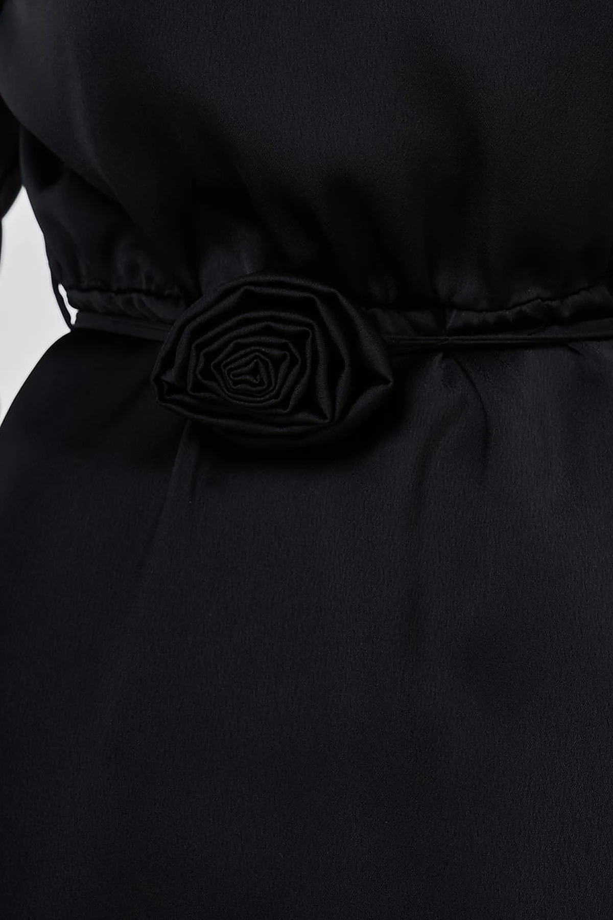 Rose Motif Satin Blouse Black