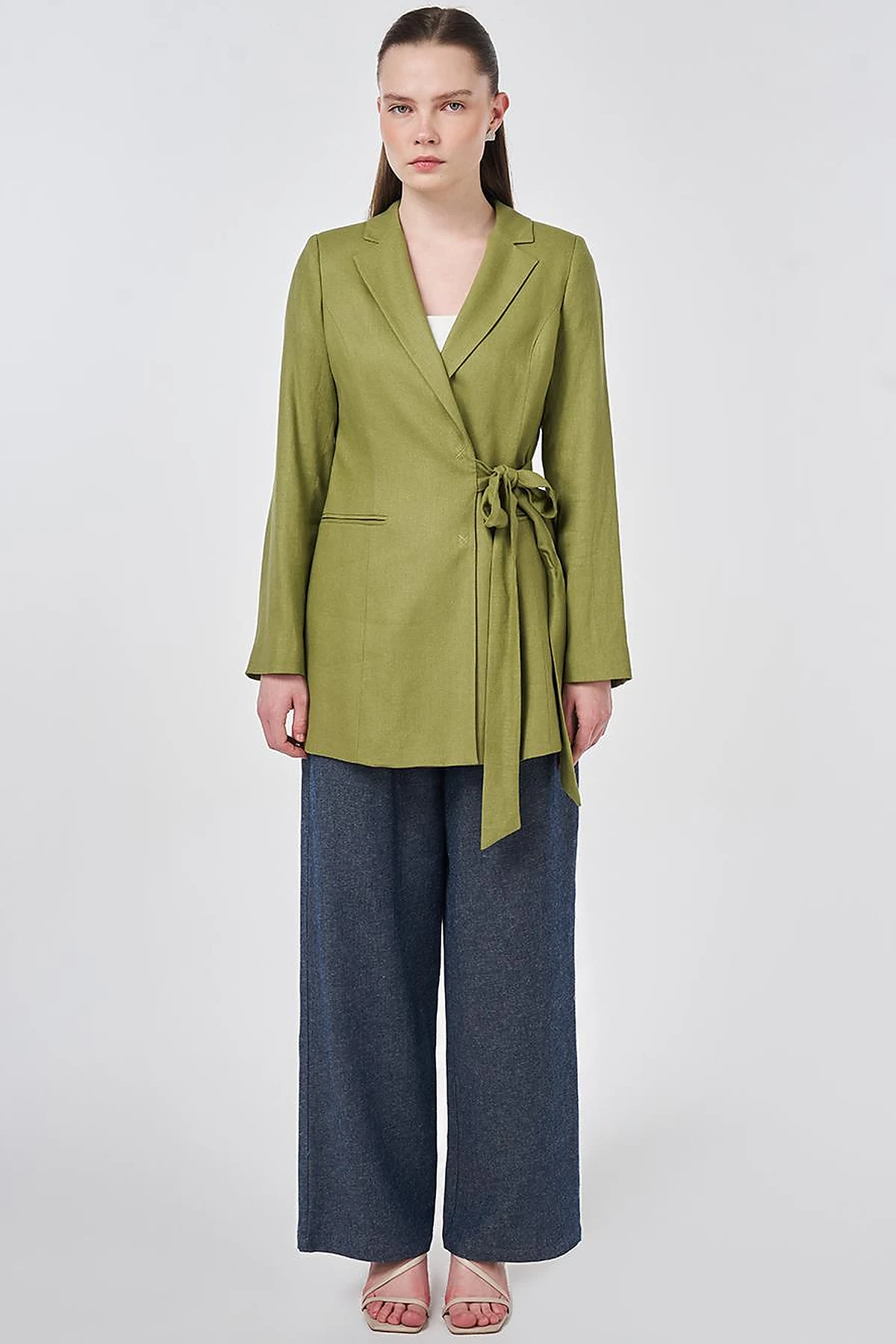Wrap Linen Blazer Matcha Green