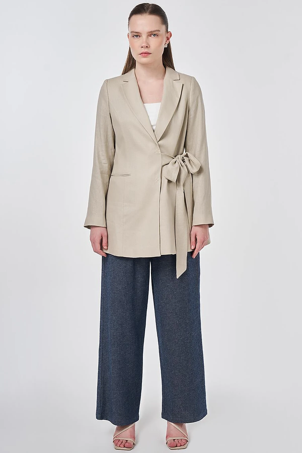Wrap Linen Blazer Stone