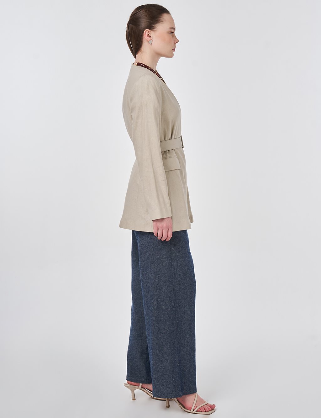 Belted Lyocell Linen Jacket Stone