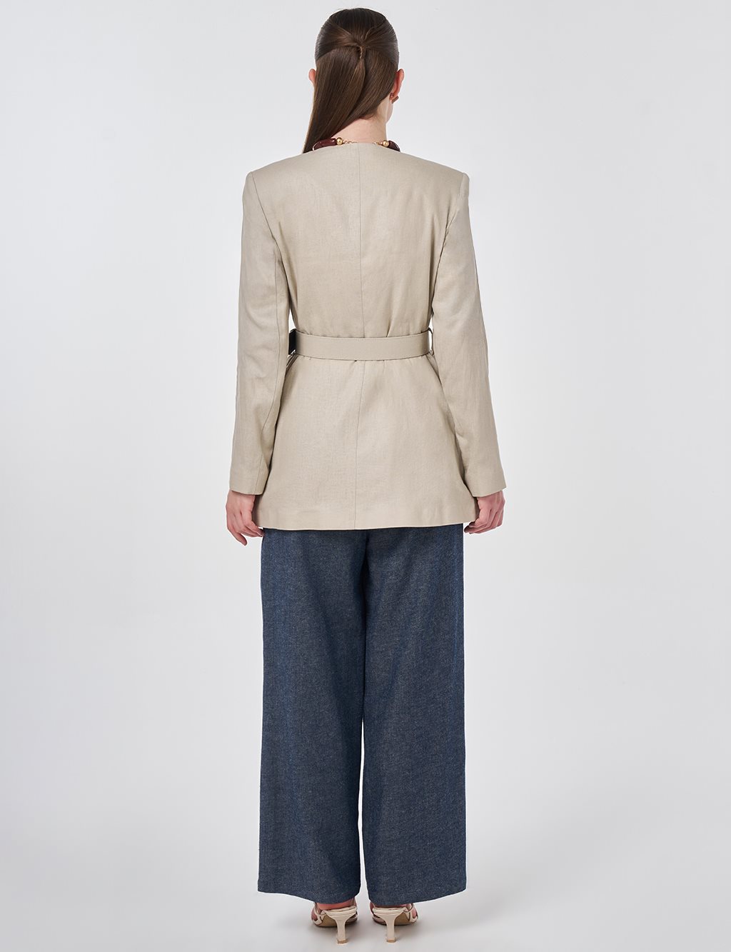 Belted Lyocell Linen Jacket Stone