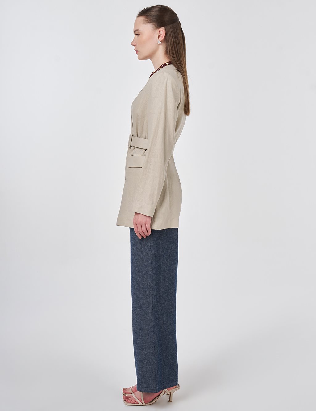 Belted Lyocell Linen Jacket Stone