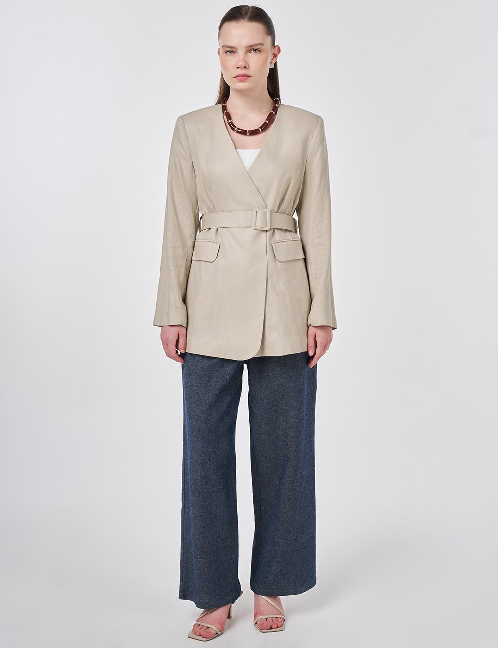 Belted Lyocell Linen Jacket Stone