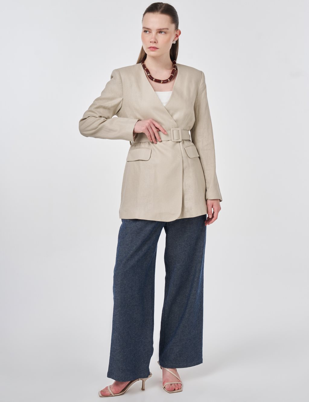 Belted Lyocell Linen Jacket Stone