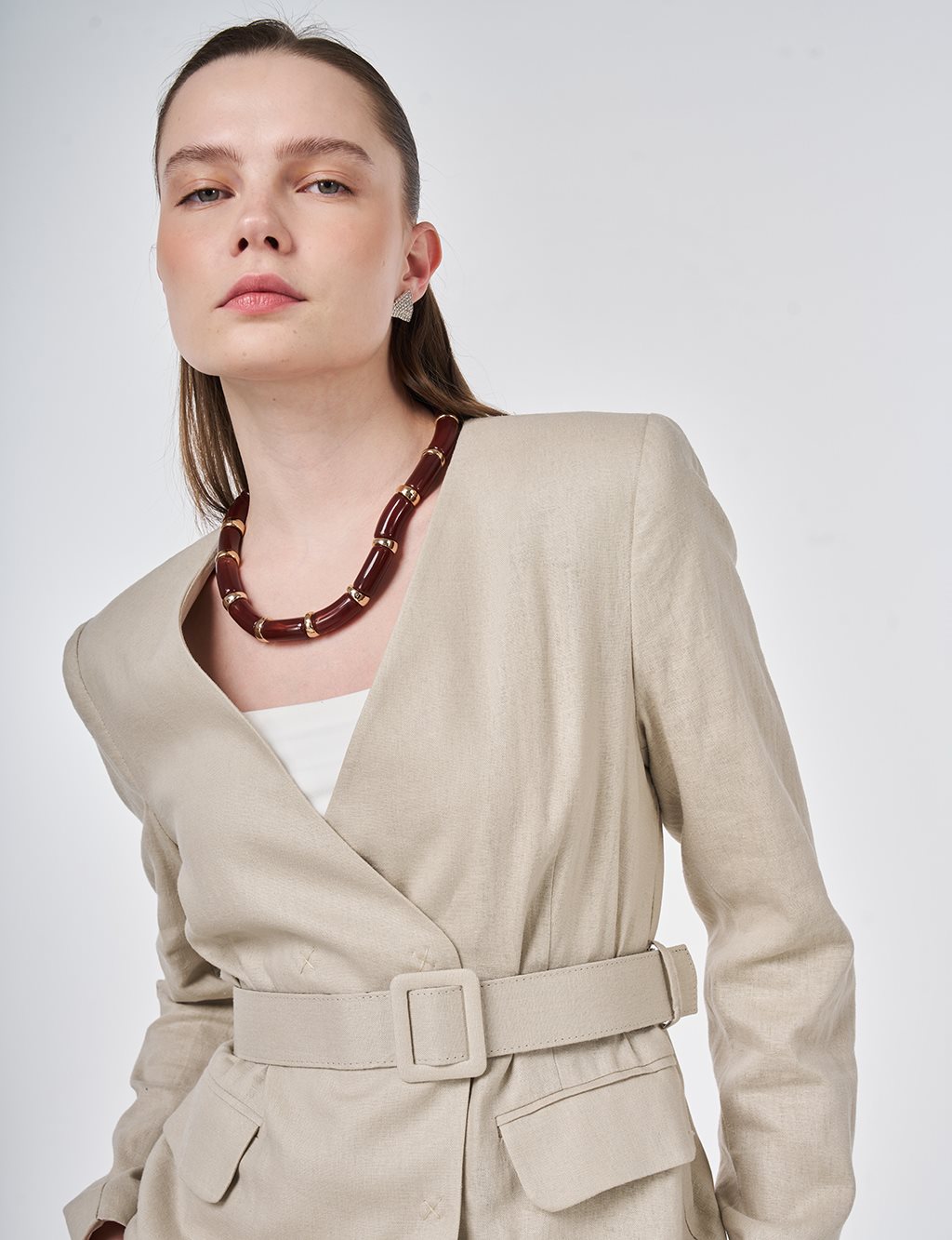 Belted Lyocell Linen Jacket Stone