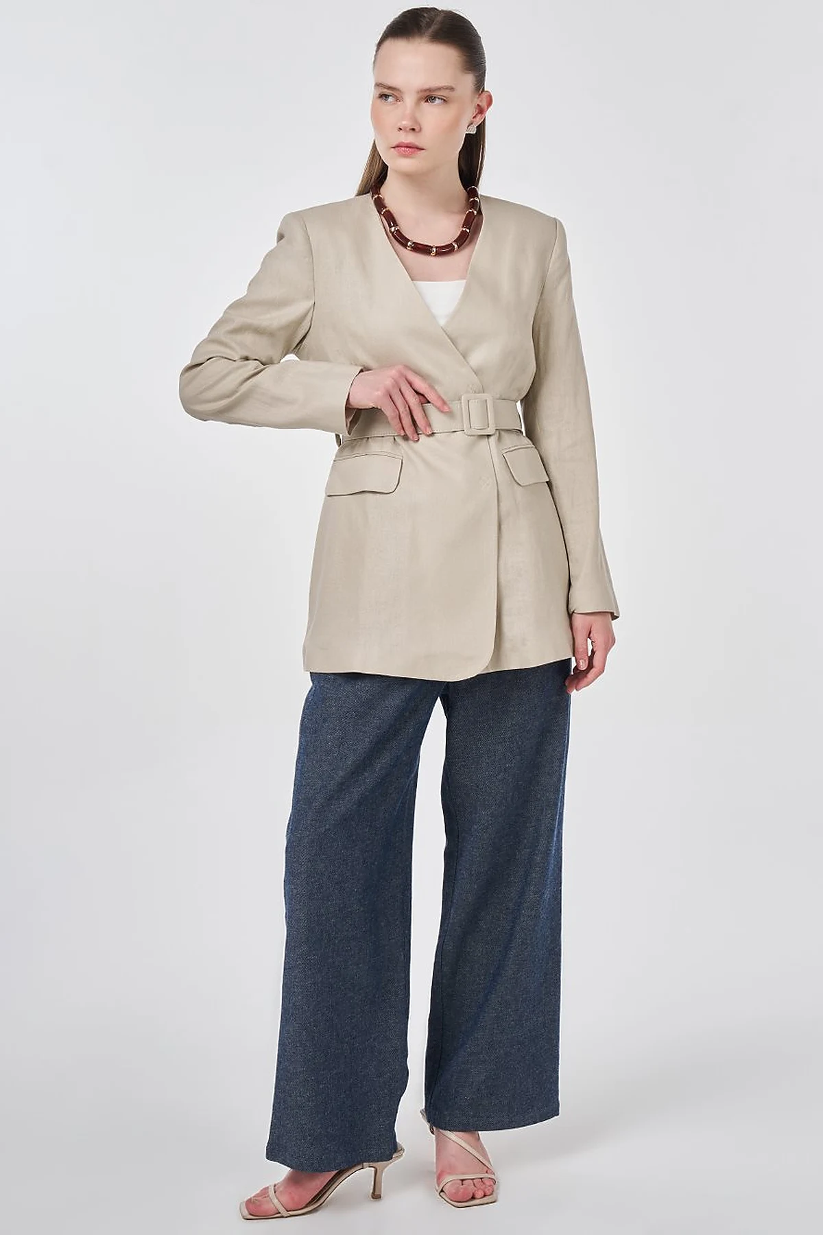Belted Lyocell Linen Jacket Stone