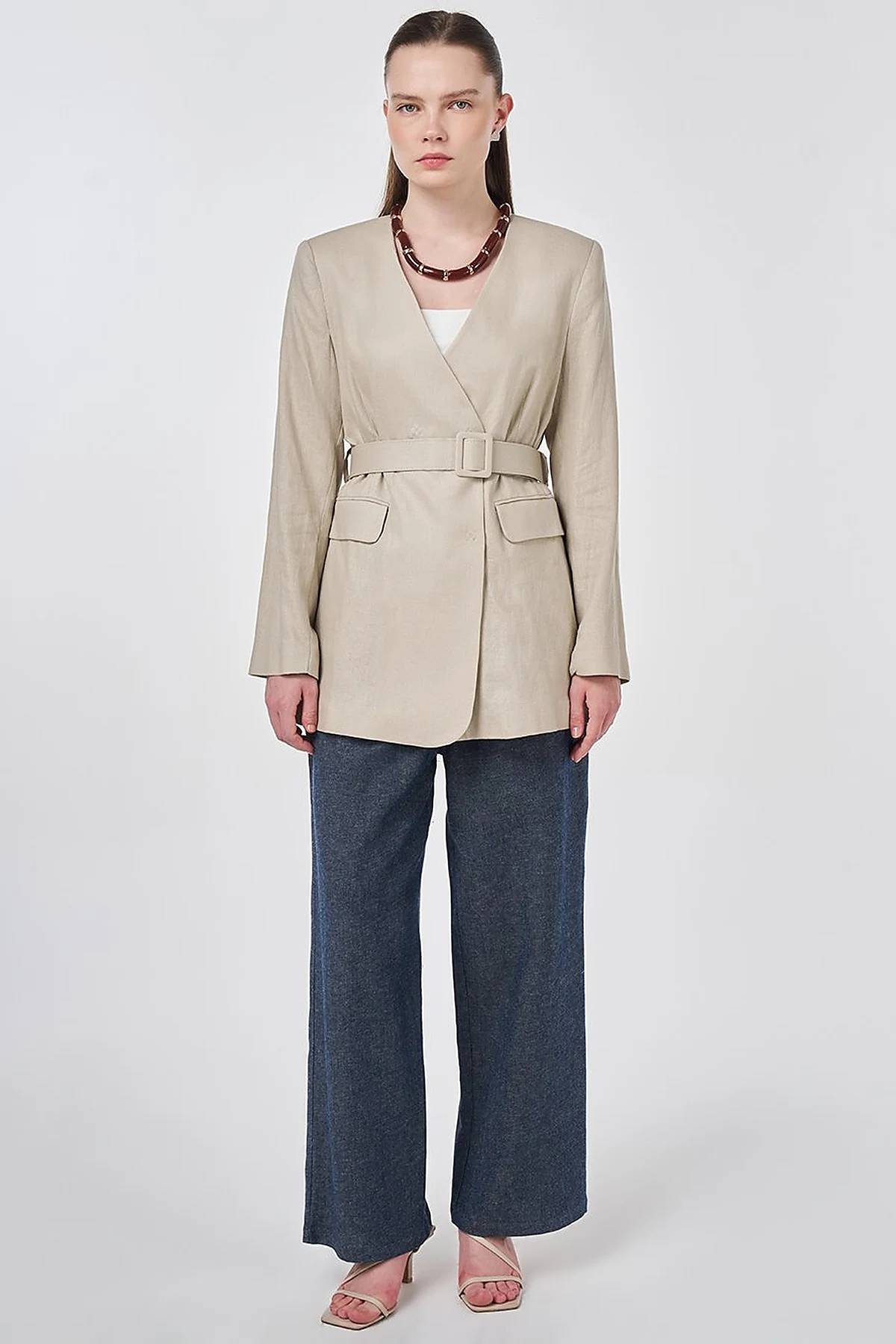 Belted Lyocell Linen Jacket Stone