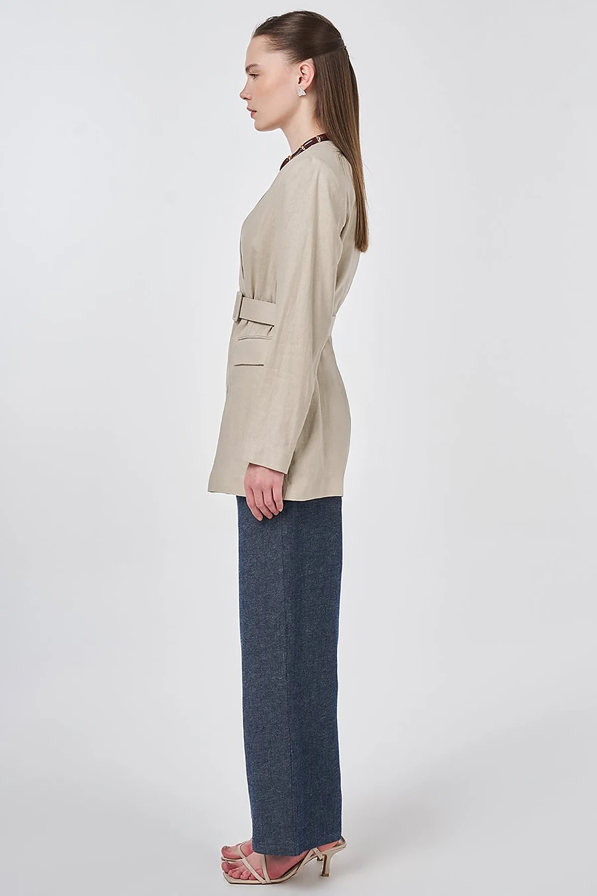 Belted Lyocell Linen Jacket Stone