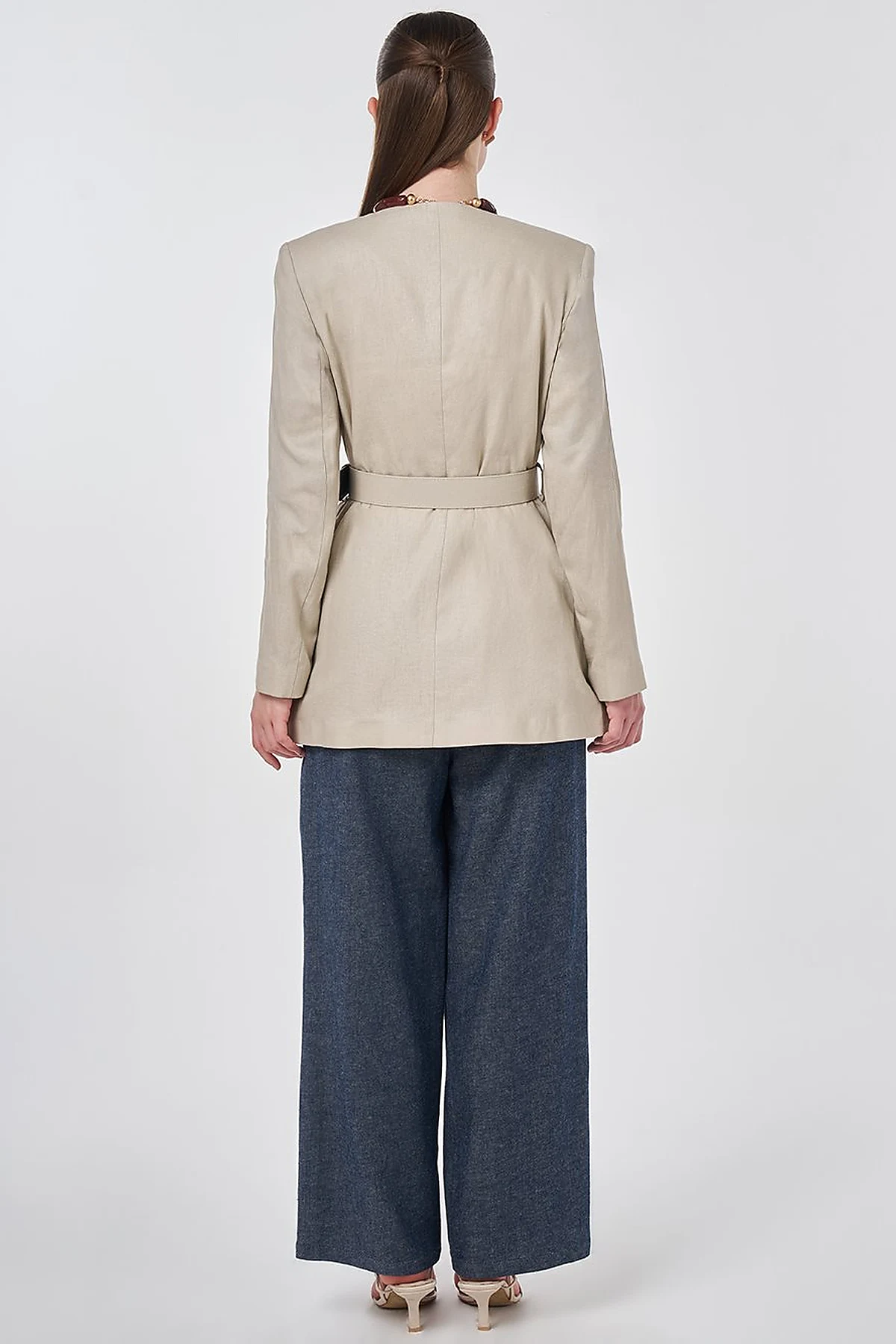 Belted Lyocell Linen Jacket Stone