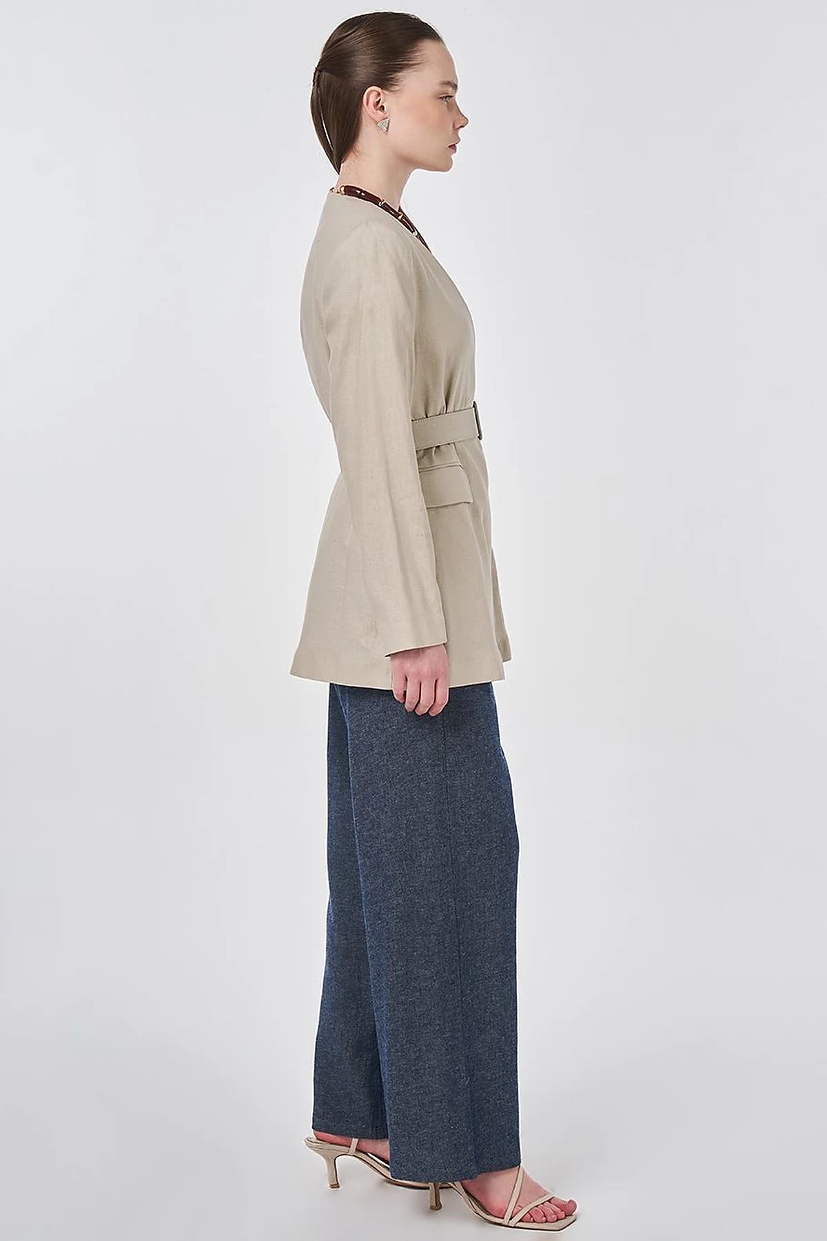 Belted Lyocell Linen Jacket Stone