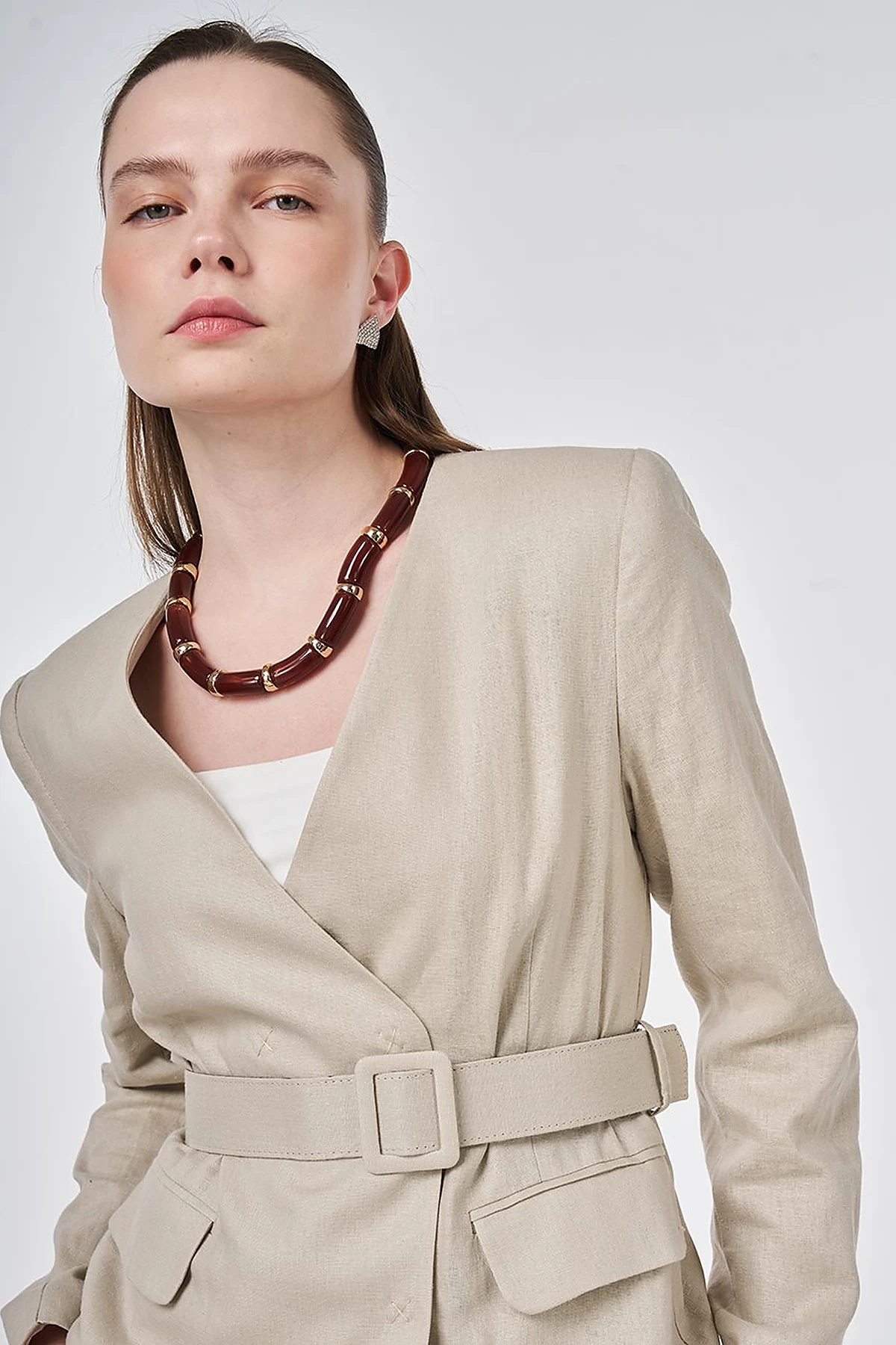 Belted Lyocell Linen Jacket Stone