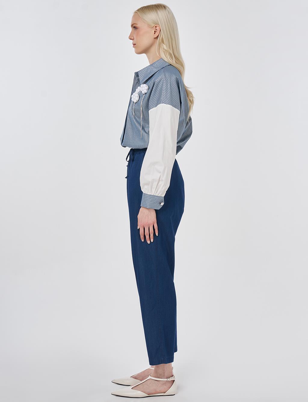 Washed Panelled Denim Pants Indigo