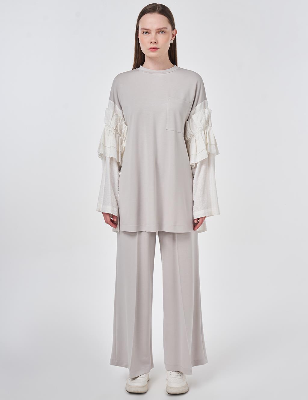 Ruffle Detail Modal Two-Piece Set Light Gray