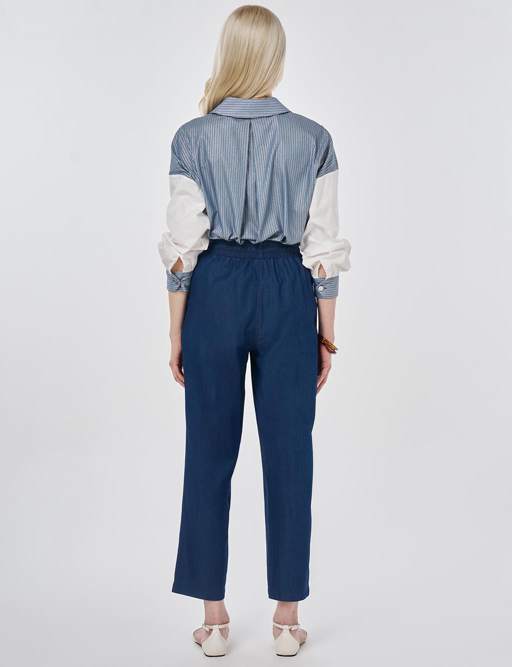 Washed Panelled Denim Pants Indigo