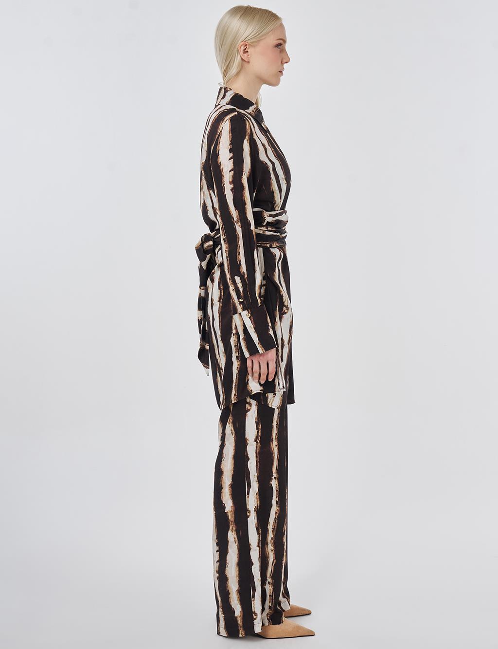 Waist Detail Viscose Two-Piece Set Dark Brown