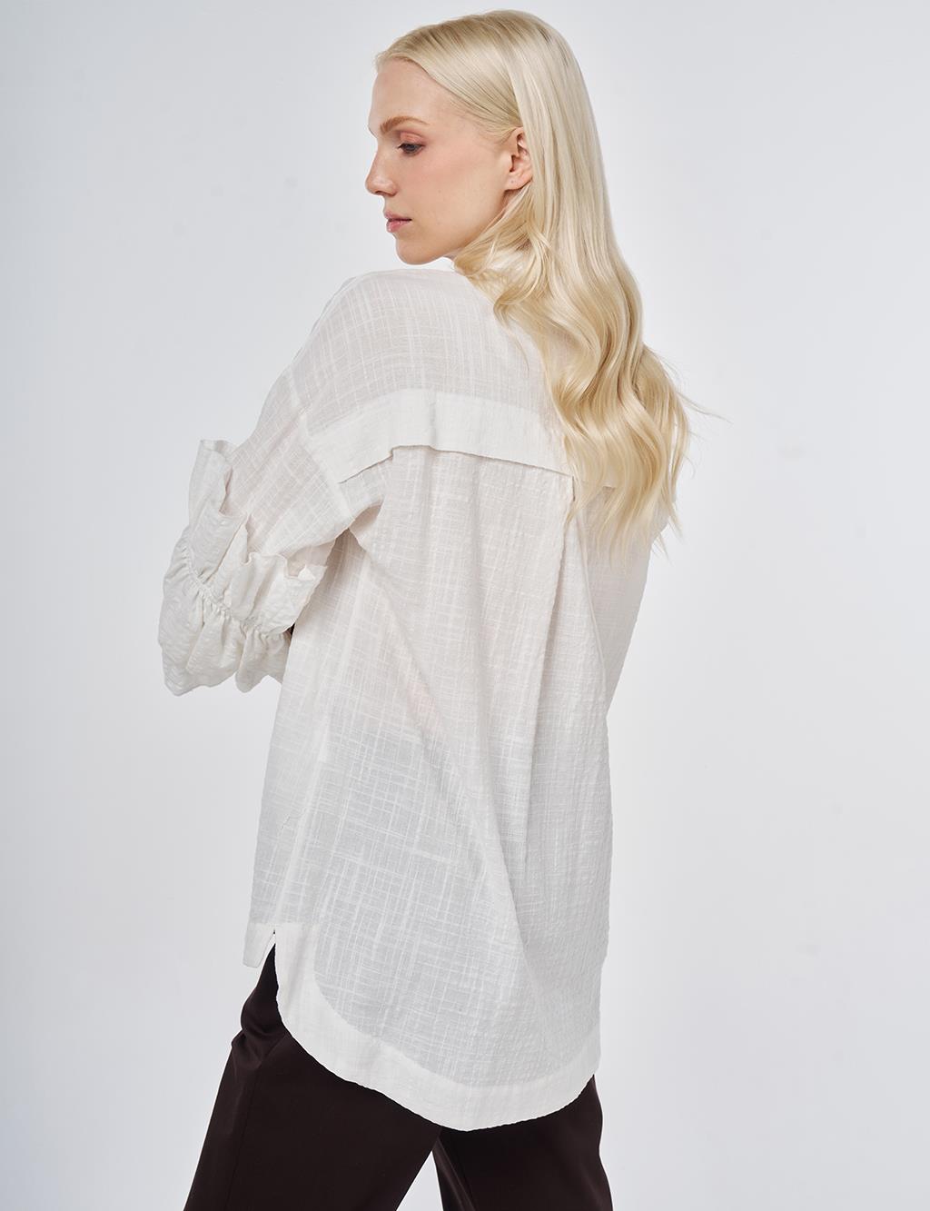 Fırfırlı Gofreli Tunik Kırık Beyaz