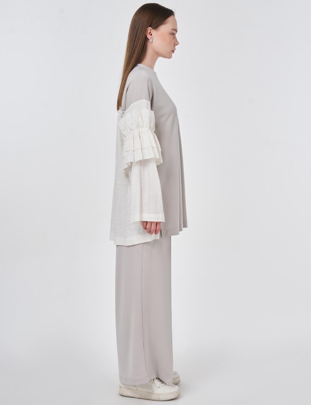 Ruffle Detail Modal Two-Piece Set Light Gray