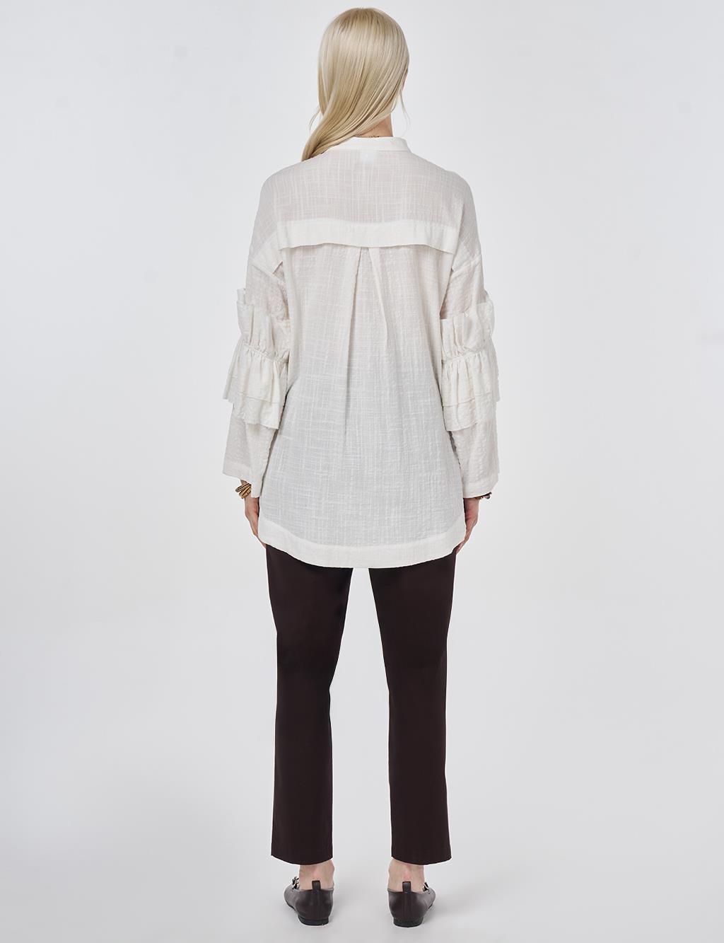 Fırfırlı Gofreli Tunik Kırık Beyaz