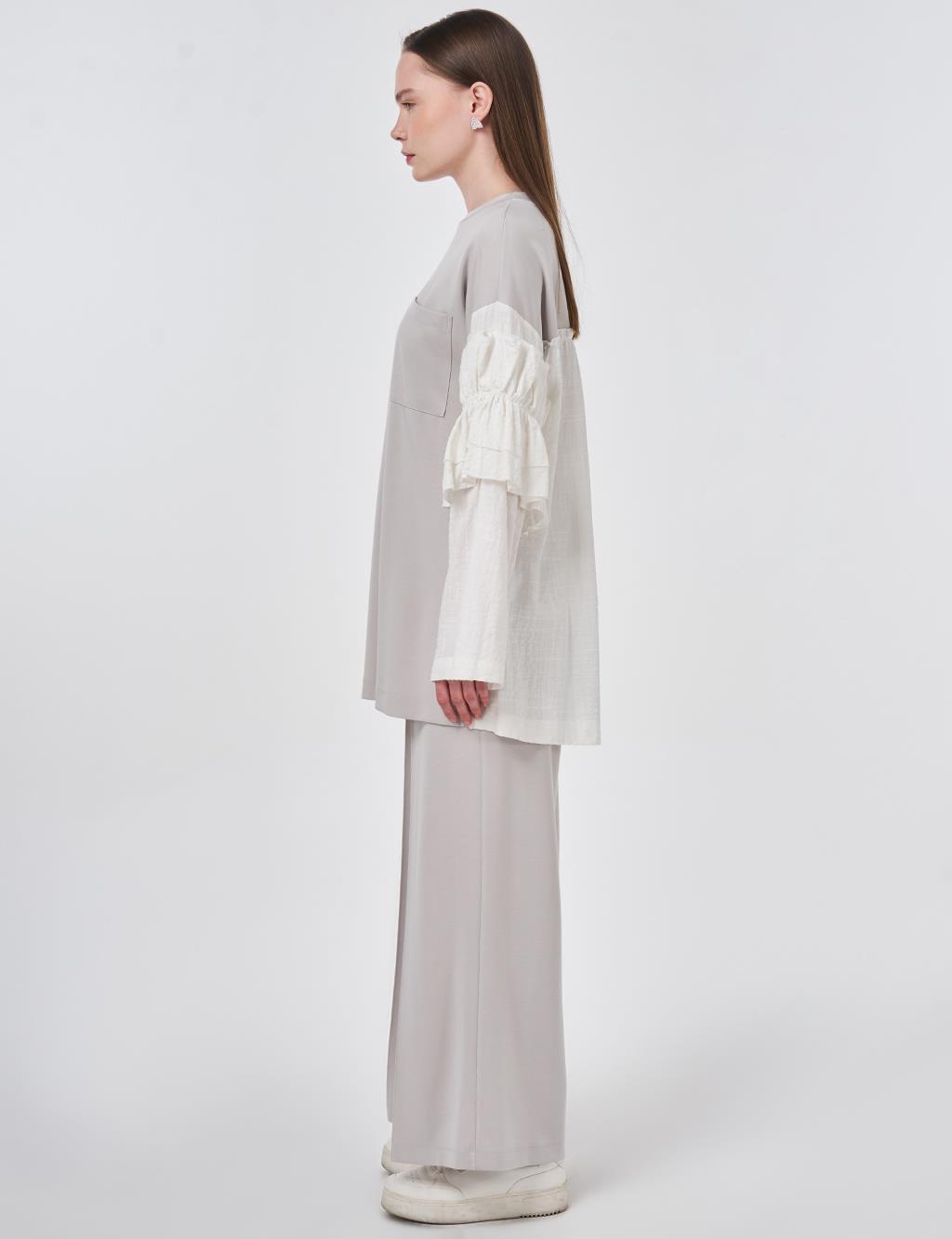 Ruffle Detail Modal Two-Piece Set Light Gray