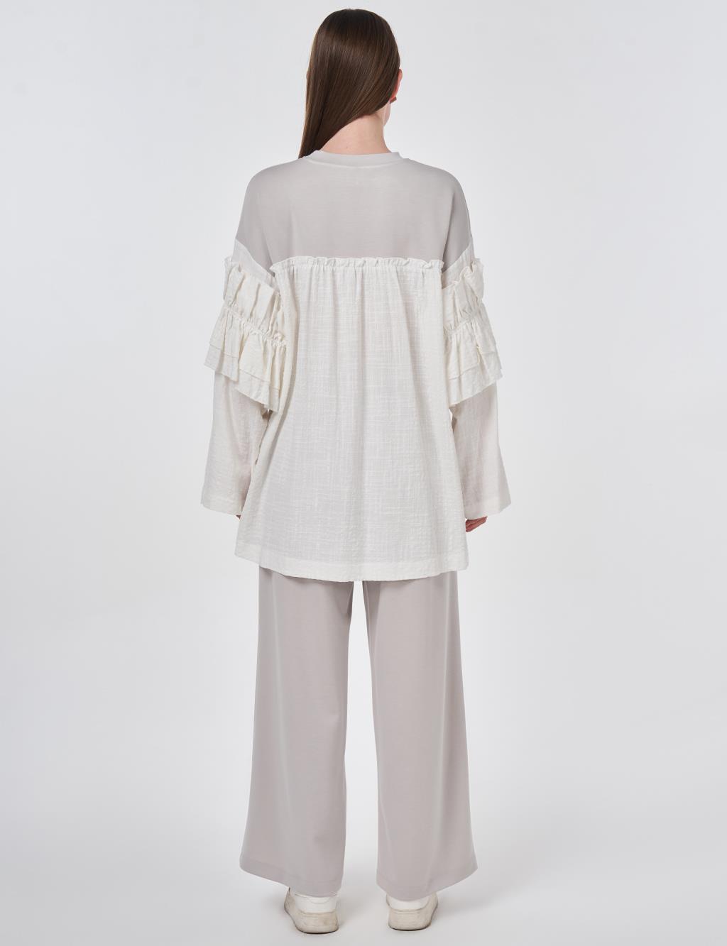 Ruffle Detail Modal Two-Piece Set Light Gray