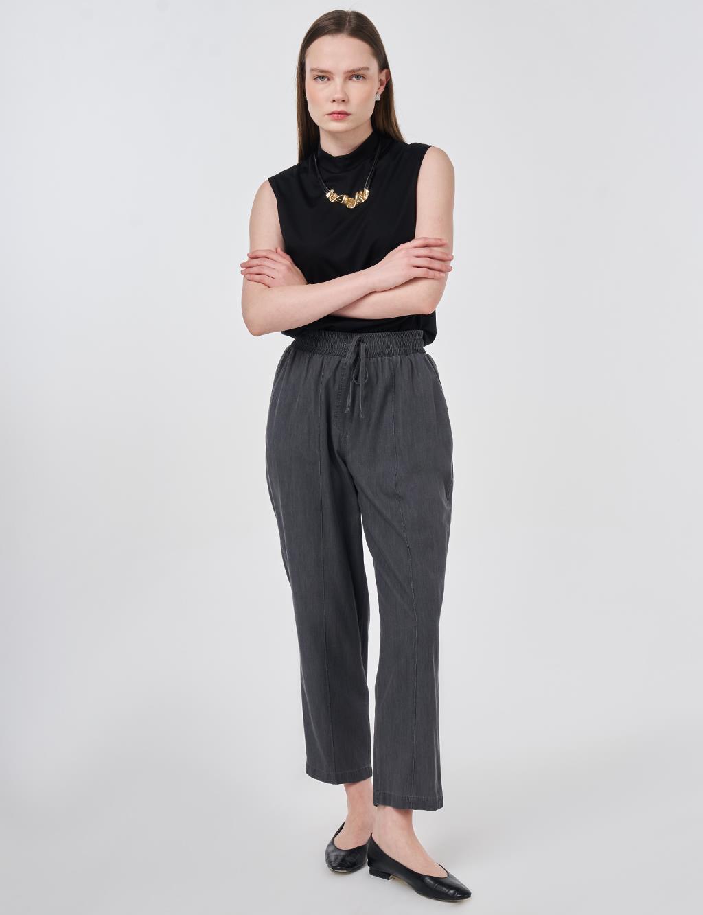 Washed Panelled Denim Pants Anthracite