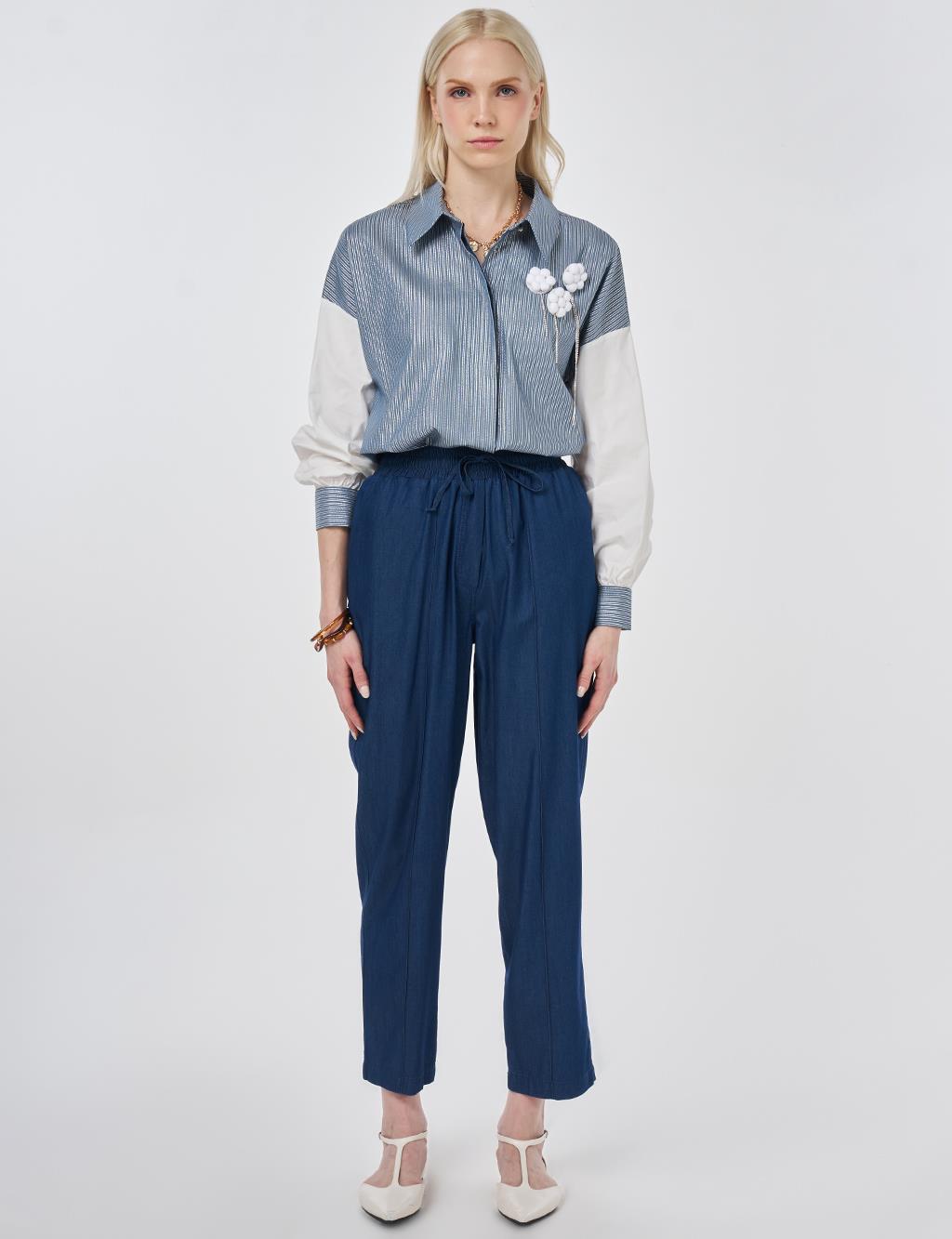 Washed Panelled Denim Pants Indigo
