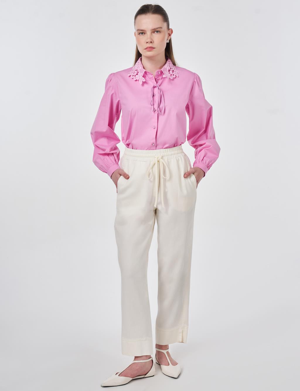 Carrot Fit Lyocell Pants Ecru