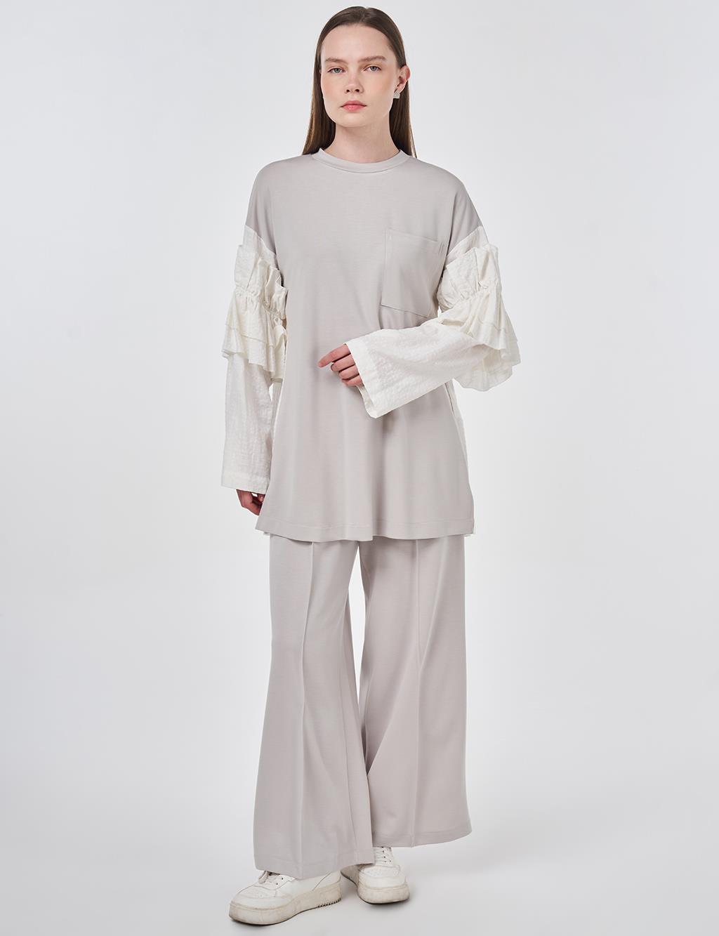 Ruffle Detail Modal Two-Piece Set Light Gray