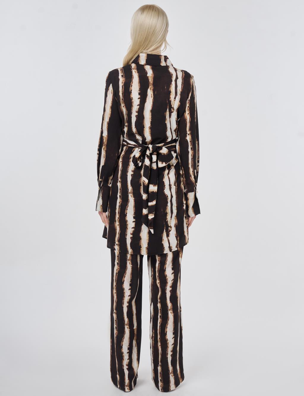 Waist Detail Viscose Two-Piece Set Dark Brown