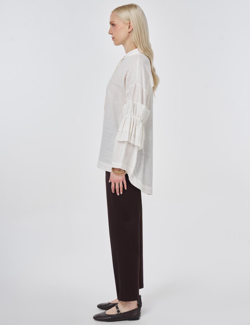 Fırfırlı Gofreli Tunik Kırık Beyaz