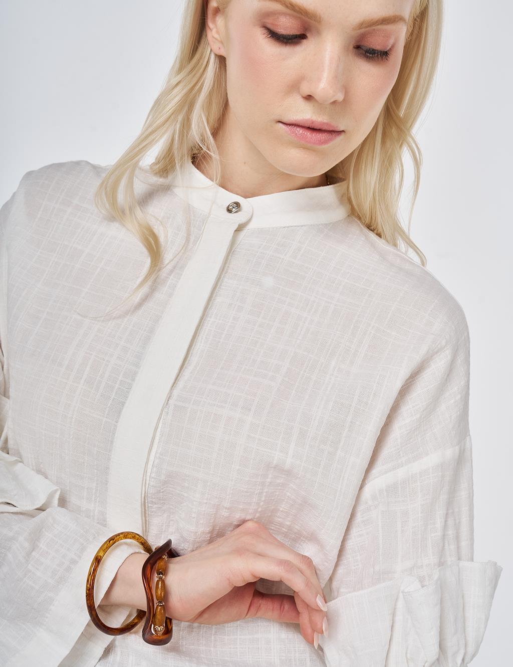 Fırfırlı Gofreli Tunik Kırık Beyaz