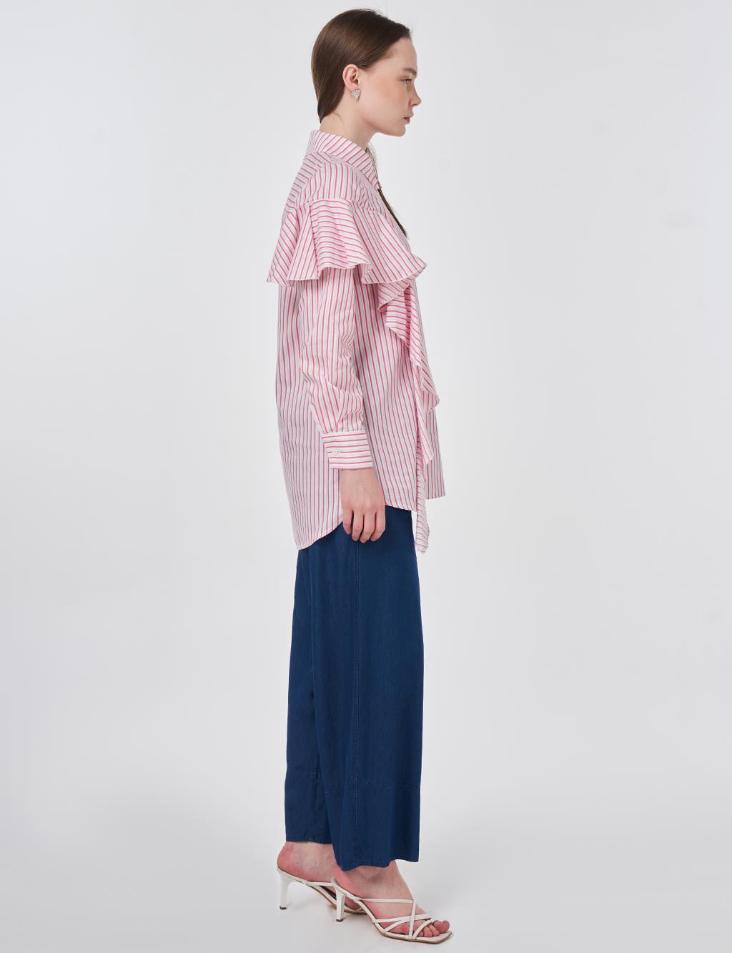 Ruffle Detail Cotton Tunic Fuchsia