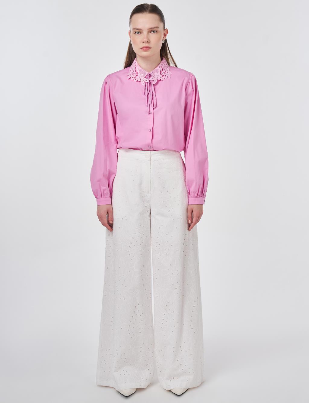 Elastic Waist Broderie Trousers Ecru