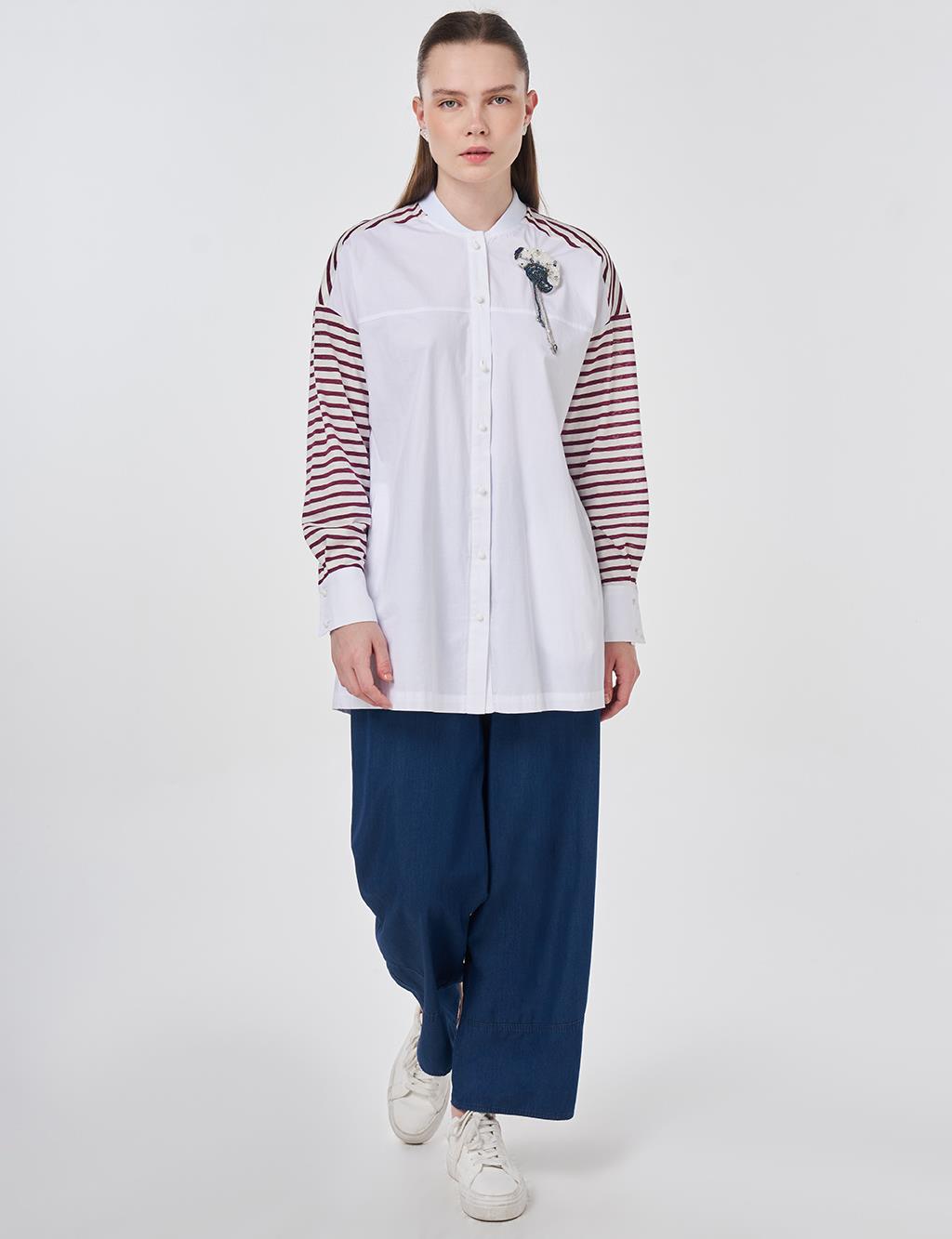 Brooch-Embellished Cotton Tunic in Optical White