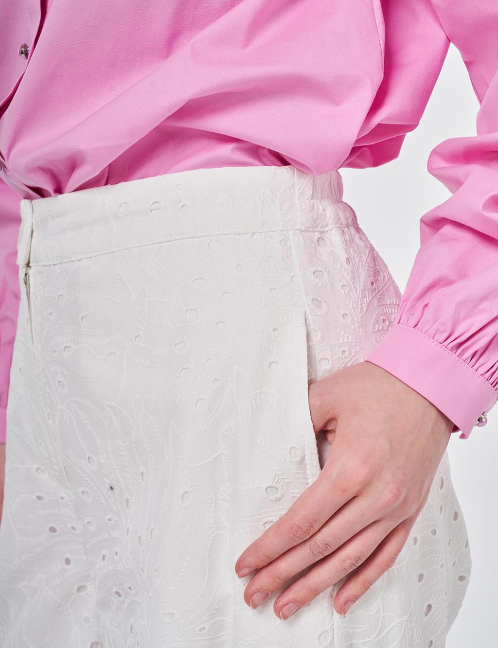 Elastic Waist Broderie Trousers Ecru