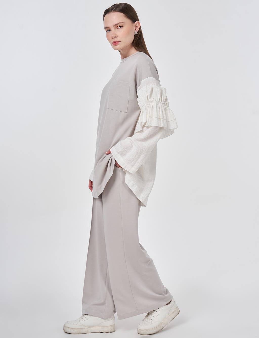 Ruffle Detail Modal Two-Piece Set Light Gray