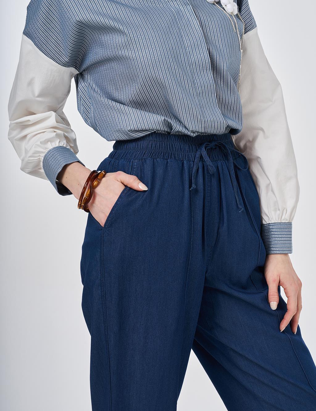 Washed Panelled Denim Pants Indigo