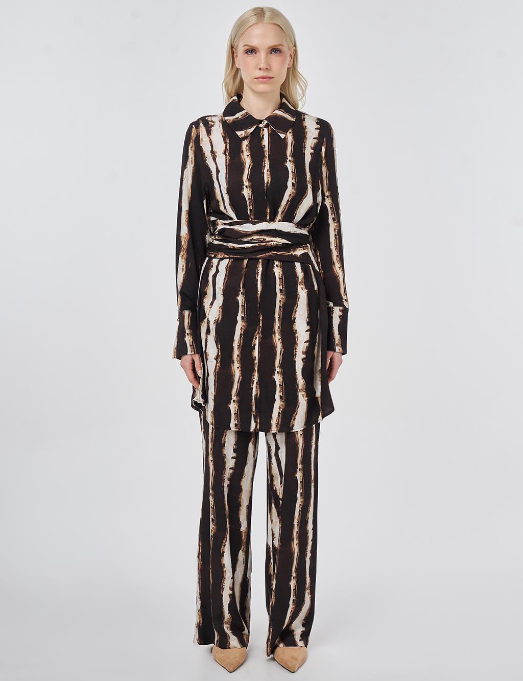 Waist Detail Viscose Two-Piece Set Dark Brown