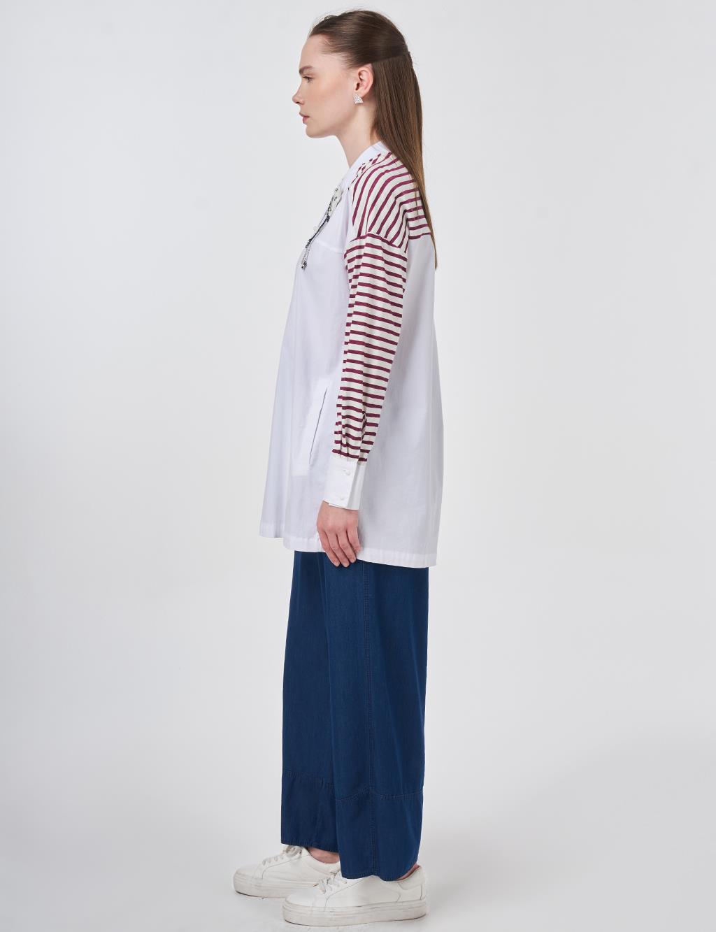 Brooch-Embellished Cotton Tunic in Optical White