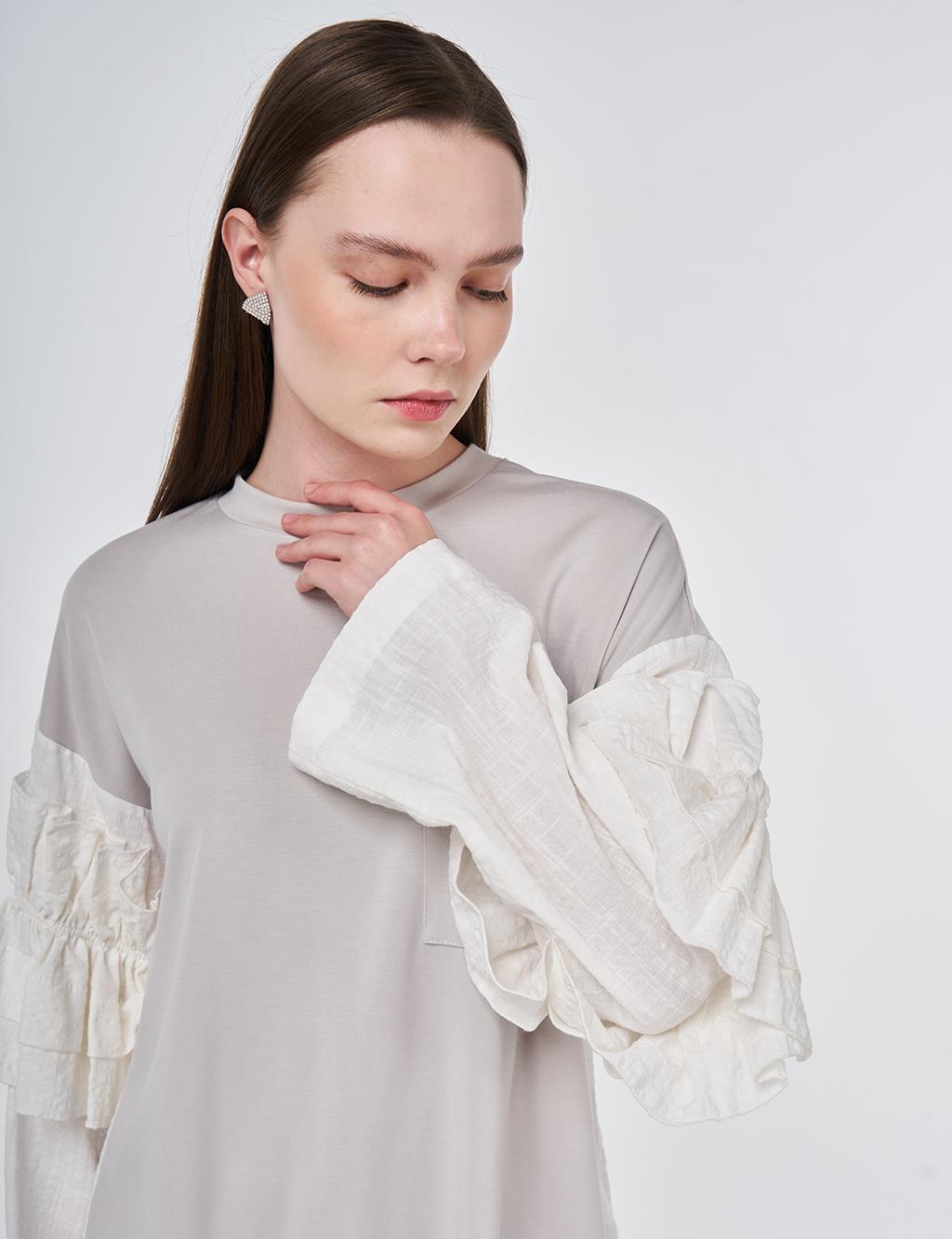 Ruffle Detail Modal Two-Piece Set Light Gray