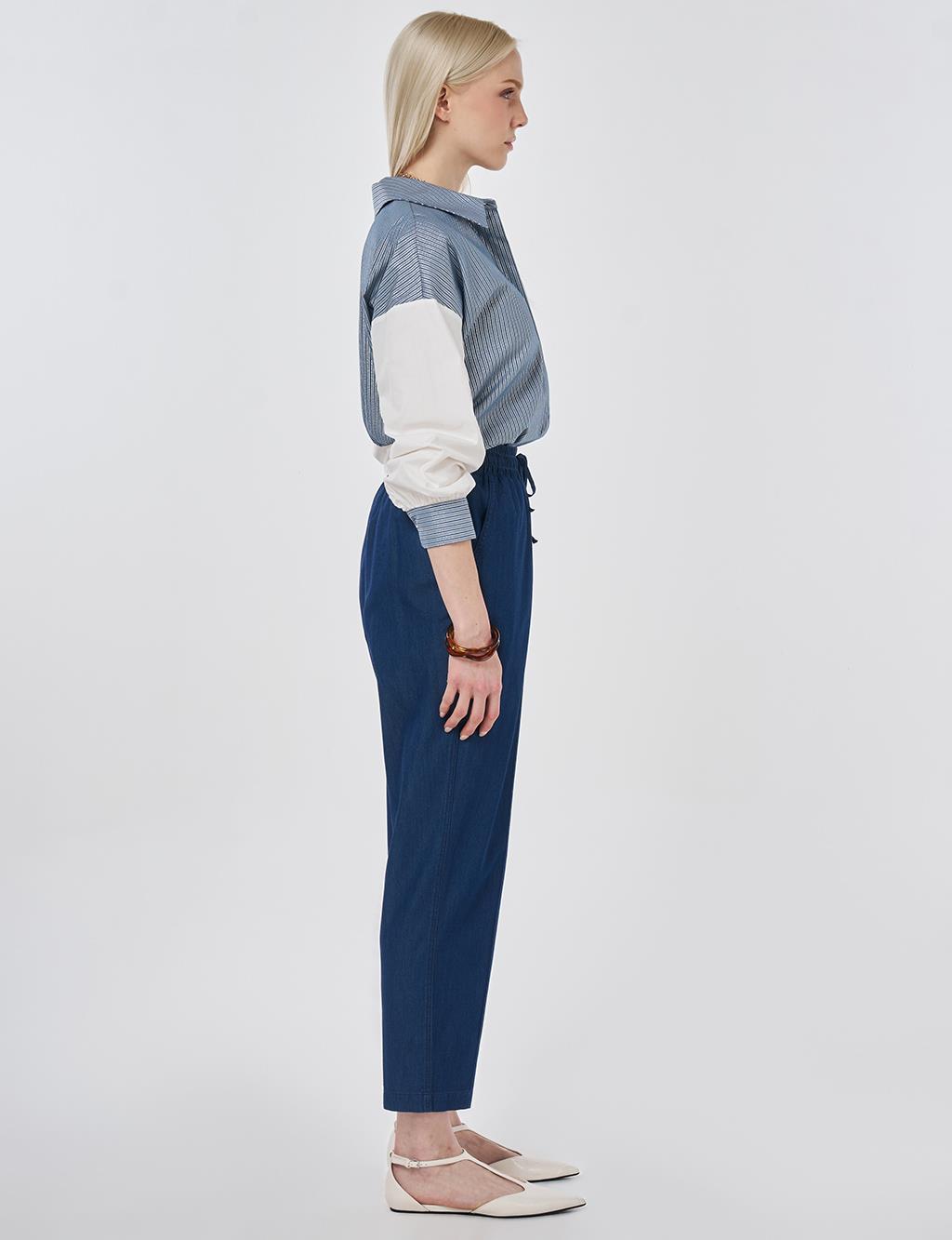 Washed Panelled Denim Pants Indigo