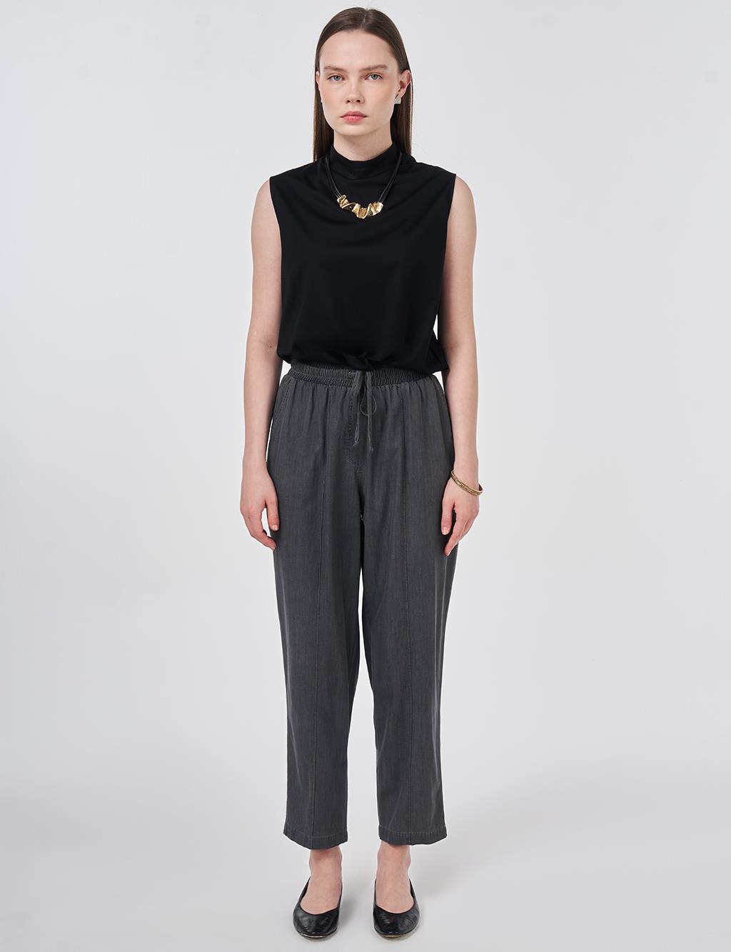 Washed Panelled Denim Pants Anthracite