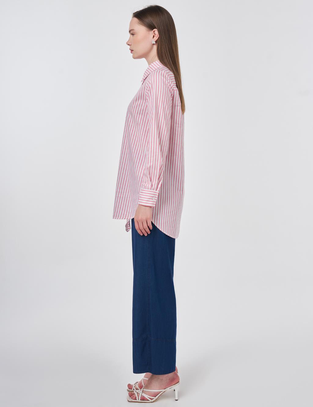 Ruffle Detail Cotton Tunic Fuchsia