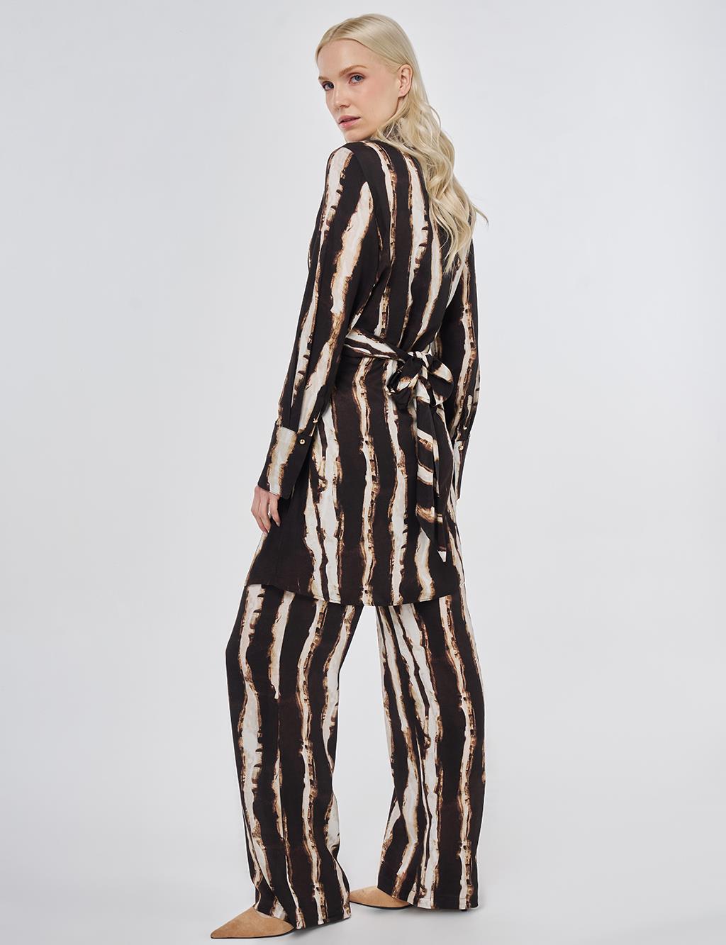 Waist Detail Viscose Two-Piece Set Dark Brown