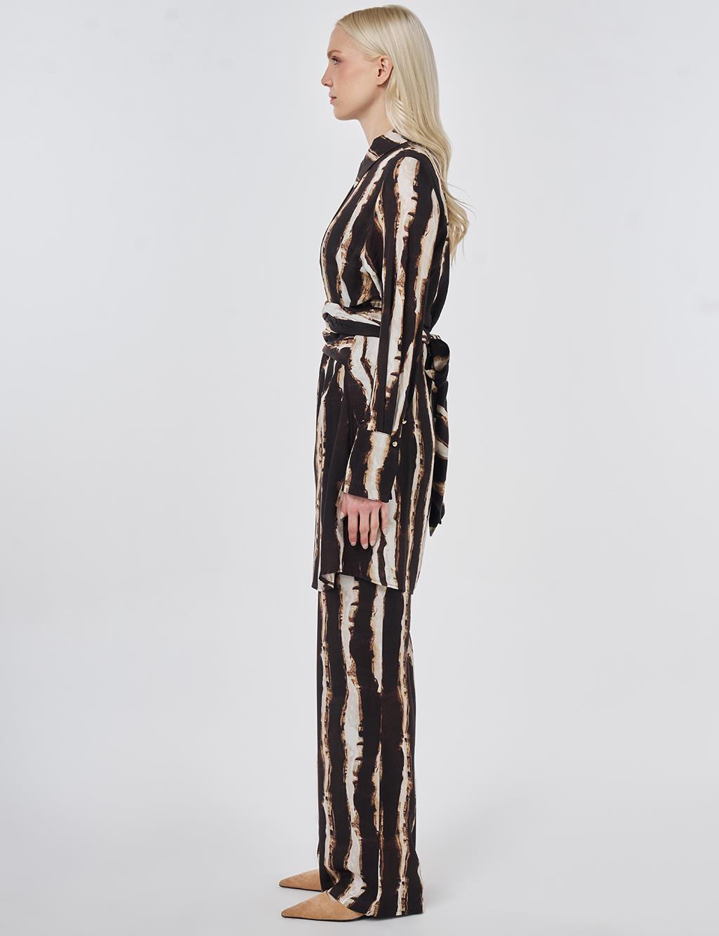 Waist Detail Viscose Two-Piece Set Dark Brown