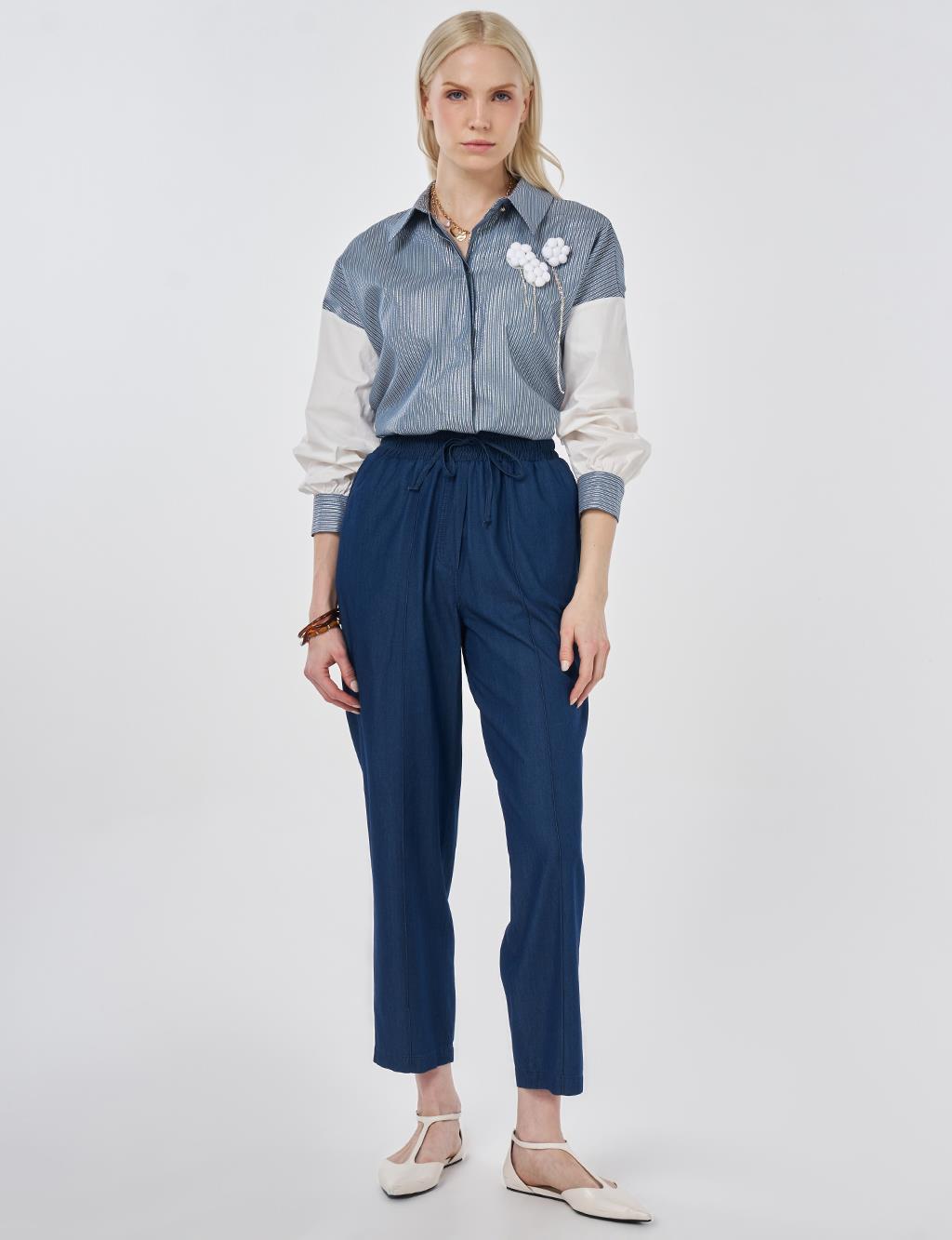 Washed Panelled Denim Pants Indigo