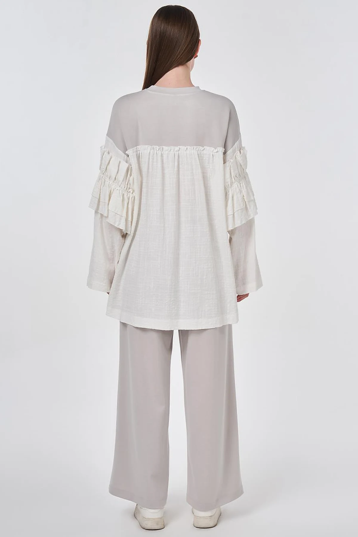 Ruffle Detail Modal Two-Piece Set Light Gray