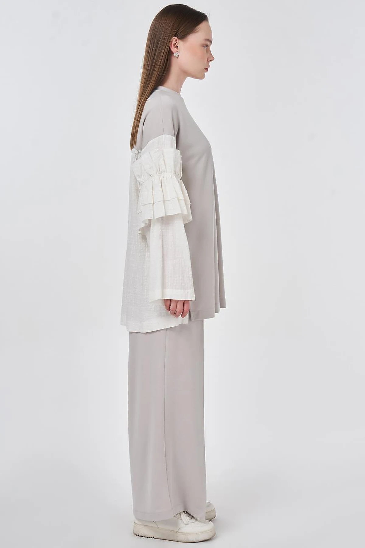Ruffle Detail Modal Two-Piece Set Light Gray